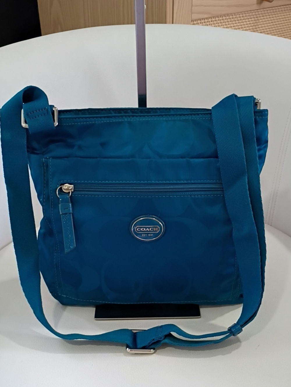 Coach Getaway Crossbody Bag In Teal Blue Nylon